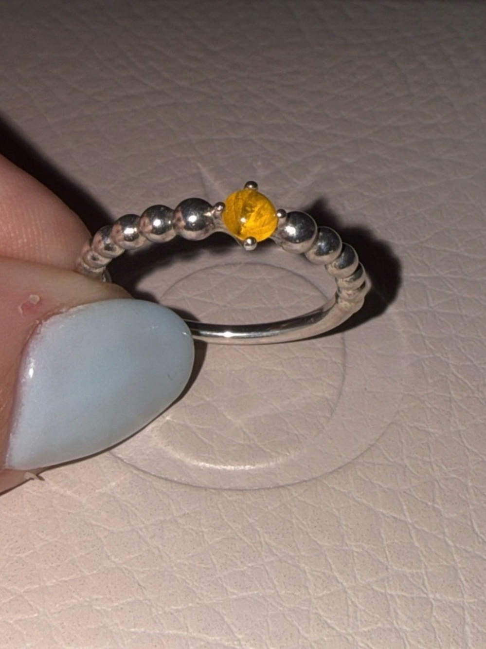 PANDORA Sterling Silver Beaded Ring with Yellow Gemstone